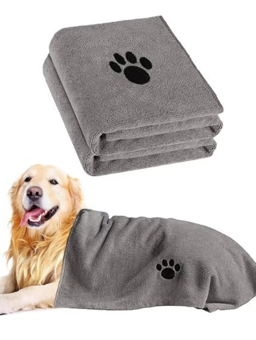 2 Pack Microfiber Dog Towels Super Absorbent Large Pet Drying Bath Towel Grey